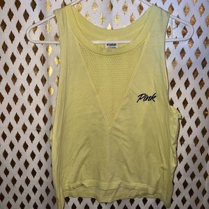 Victoria’s Secret PINK neon yellow fishnet mesh cropped workout tank top crop to